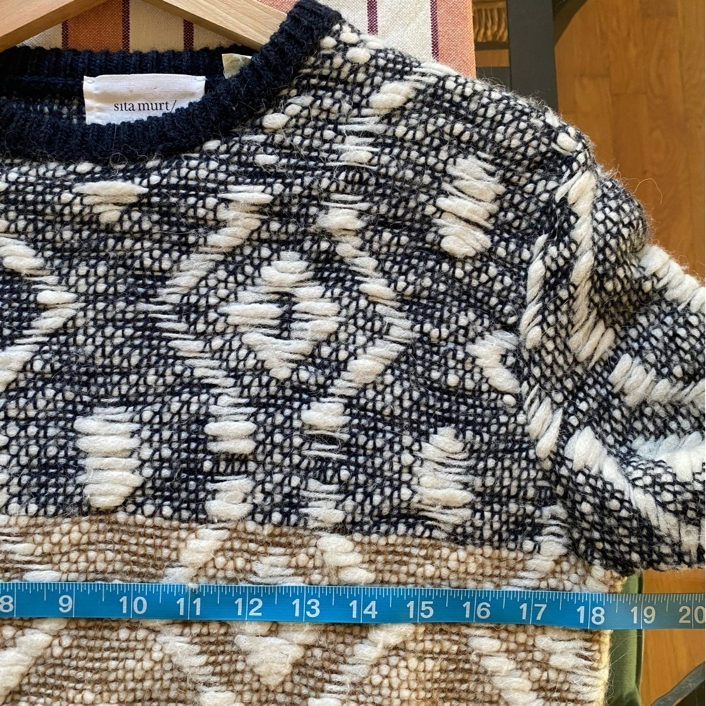 Sita Murt Scandinavian Wool Blend Knit Crewneck Sweater Blue Tan White Small - Picture 13 of 16